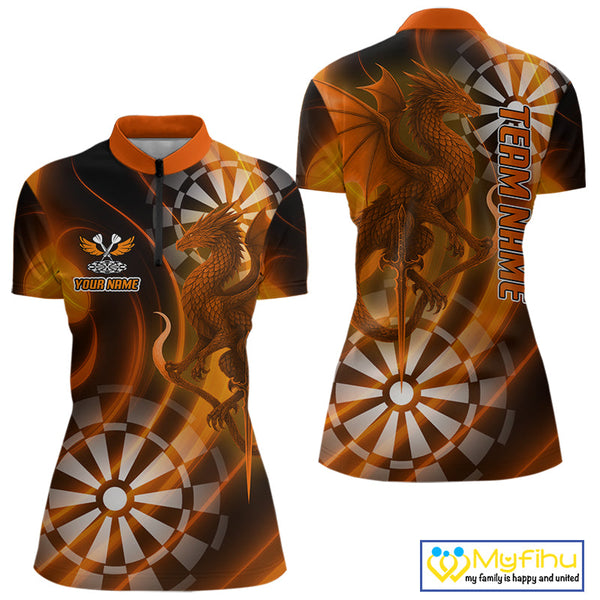 Custom Black And Orange Dragon Dart Quarter-Zip Shirts For Women, Team Dart Jerseys NYN0721