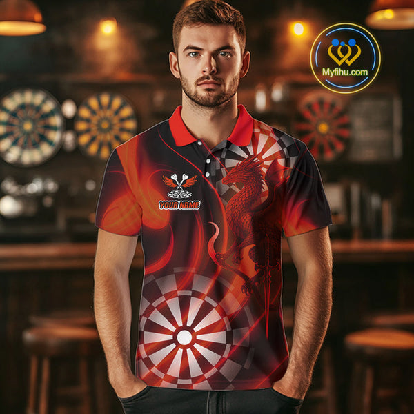 Custom Black And Red Dragon Dart Polo Shirts For Men, Team Dart Jerseys NYN0722
