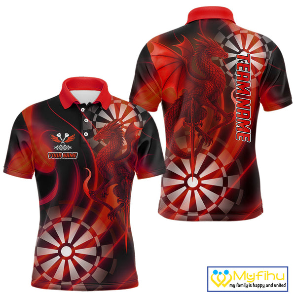 Custom Black And Red Dragon Dart Polo Shirts For Men, Team Dart Jerseys NYN0722