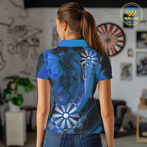 Custom Black And Blue Dragon Dart Polo Shirts For Women, Team Dart Jerseys NYN0723