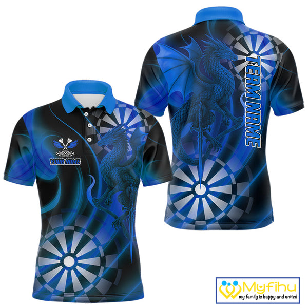 Custom Black And Blue Dragon Dart Polo Shirts For Men, Team Dart Jerseys NYN0723