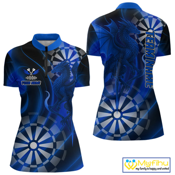 Custom Black And Blue Dragon Dart Quarter-Zip Shirts For Women, Team Dart Jerseys NYN0723