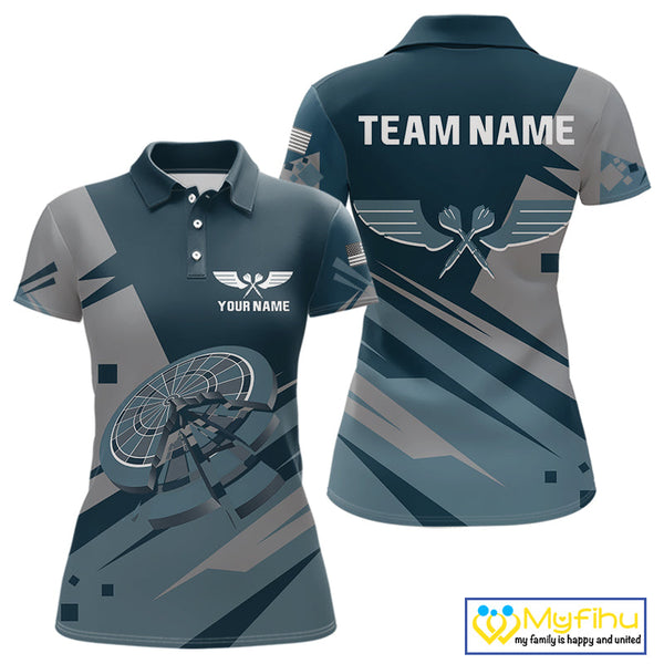 Custom Blue And Grey Dartboard Dart Polo Shirts For Women, Dart League Shirt NYN0725