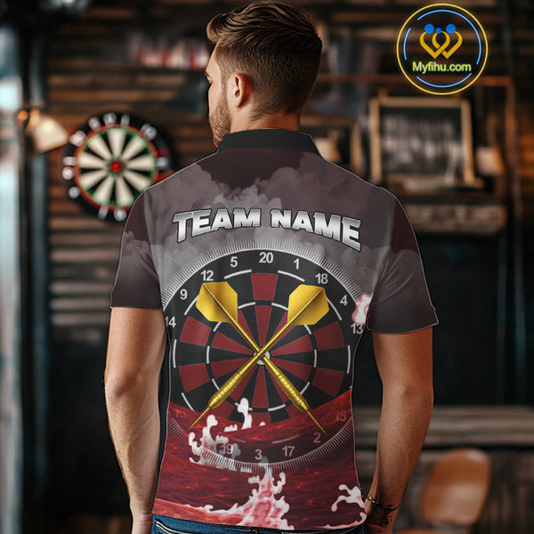 Custom Red Ocean Wave Golden Darts Polo Shirt For Men, Dart Team Jerseys NYN0492