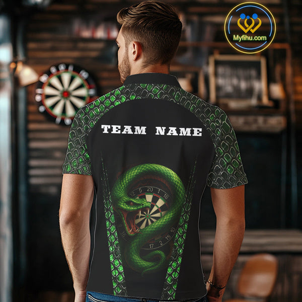 Custom Black And Green Snake Dart Team Polo Shirt For Men, Dart Jerseys NYN0508