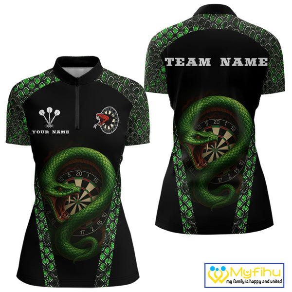 Custom Black And Green Snake Dart Team Quarter-Zip Shirt For Women, Dart Jerseys NYN0508