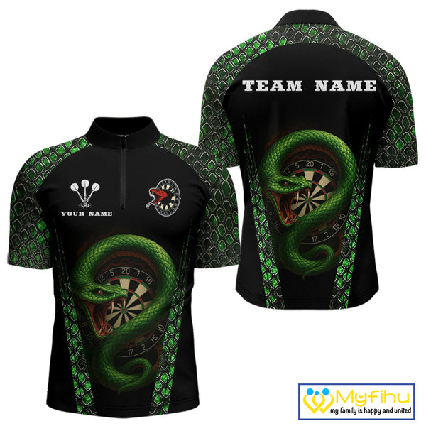 Custom Black And Green Snake Dart Team Quarter-Zip Shirt For Men, Dart Jerseys NYN0508