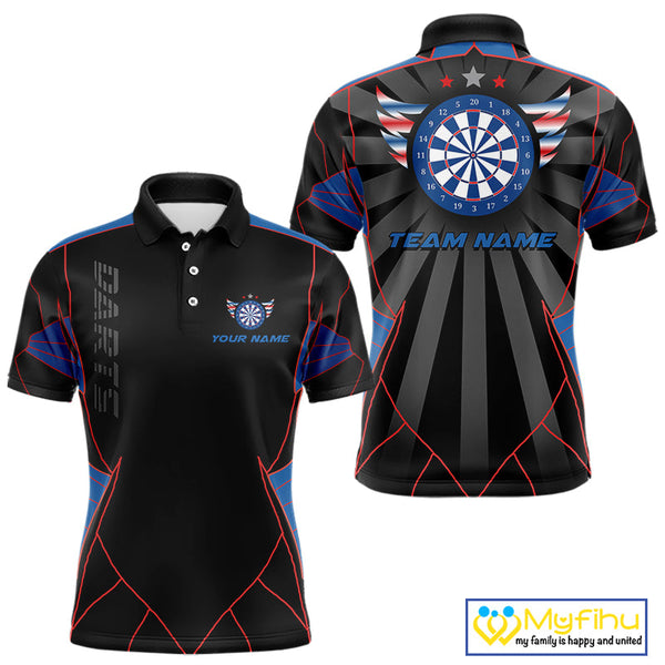 Custom Black,Red And Blue Patriotic Dart Polo Shirts For Men, Tournament Shirt NYN0726