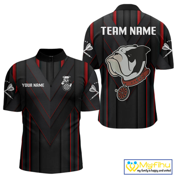 Custom Black And Red Funny Bulldog Dart Quarter-Zip Shirt For Men, Dart Jerseys NYN0522