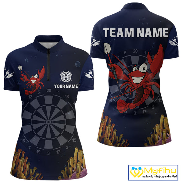 Custom Funny Crab Dart Quarter-Zip Shirt For Women, Dart Jerseys, Dart Tournament Shirt NYN0523