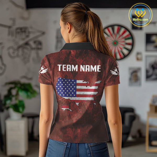 Custom Black And Red Camo Dart Team Women Polo Shirts, Patriotic Dart Tournament Shirt NYN0524