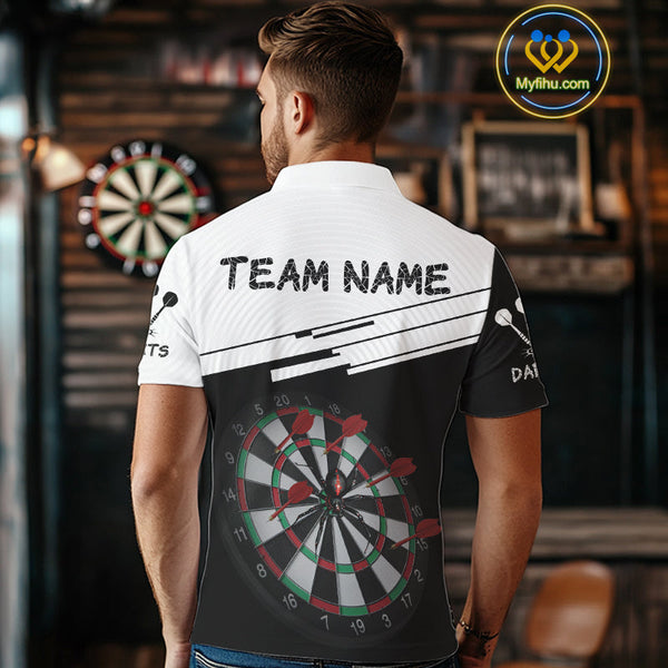 Custom Black And White Dart Team Polo Shirt For Men, Dart Jerseys NYN0525