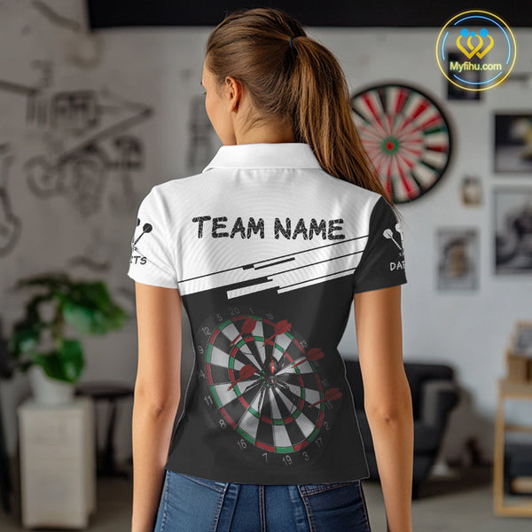 Custom Black And White Dart Team Polo Shirt For Women, Dart Jerseys NYN0525