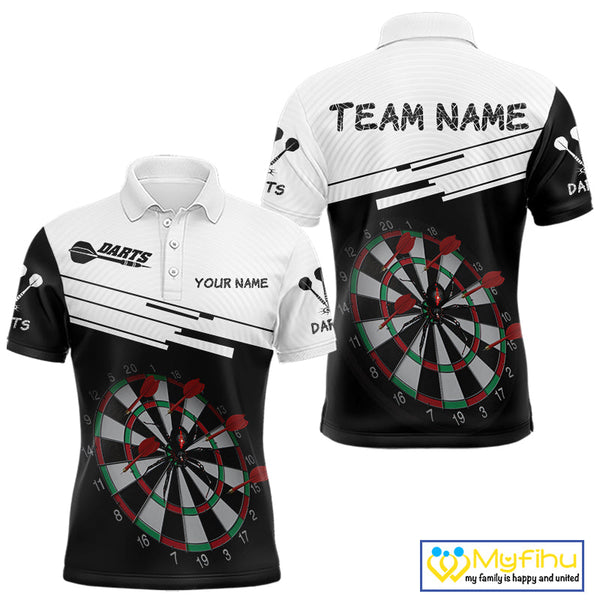 Custom Black And White Dart Team Polo Shirt For Men, Dart Jerseys NYN0525