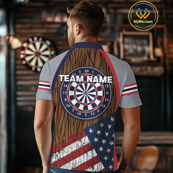 Custom Grunge US Flag Patriotic Dart Polo Shirt For Men, Dart Team Jerseys NYN0528