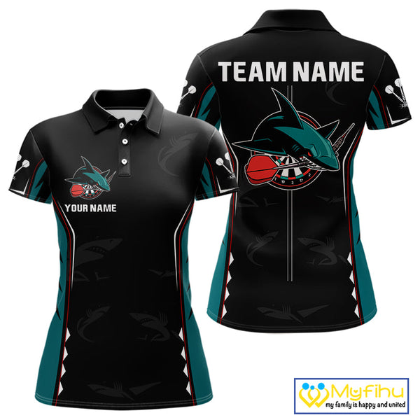 Custom Green Blue Shark Dart Team Polo Shirt For Women, Dart Tournament Shirt NYN0538