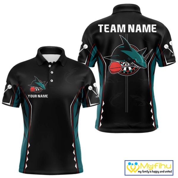 Custom Green Blue Shark Dart Team Polo Shirt For Men, Dart Tournament Shirt NYN0538