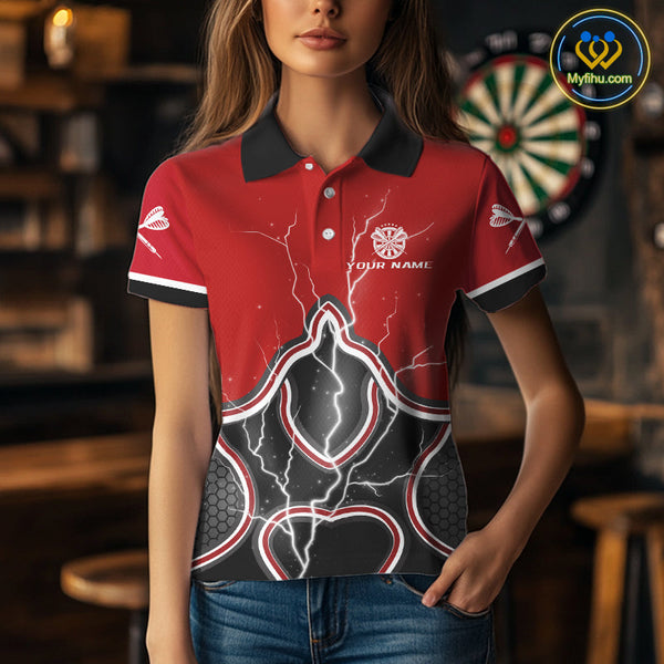 Custom Red Thunder Lightning Lion Skull Dart Polo Shirt For Women, Dart League Shirt NYN0544