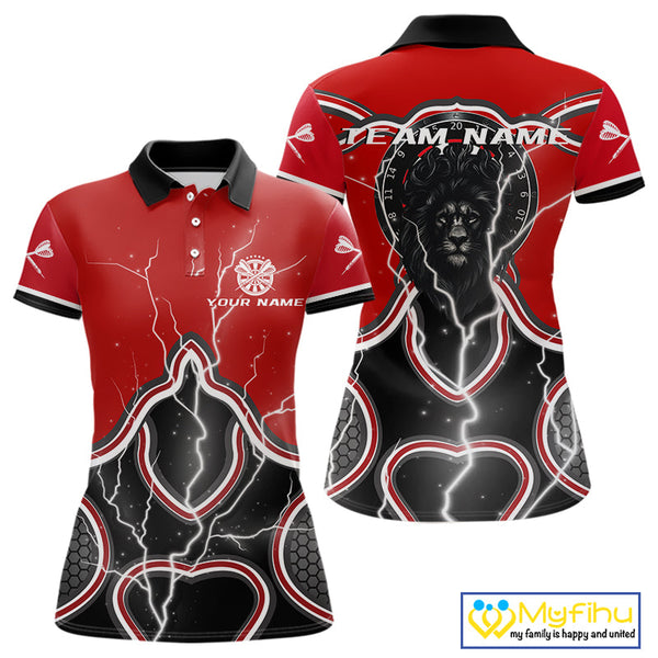 Custom Red Thunder Lightning Lion Skull Dart Polo Shirt For Women, Dart League Shirt NYN0544