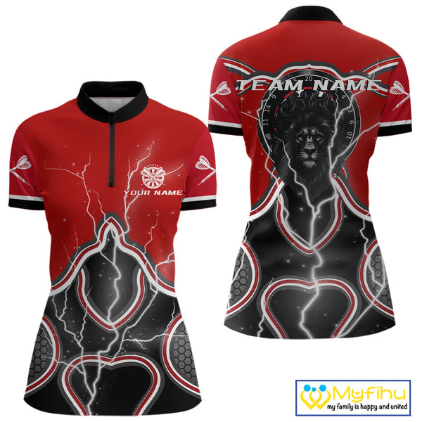 Custom Red Thunder Lightning Lion Skull Dart Women Quarter-Zip Shirt, Dart League Shirt NYN0544