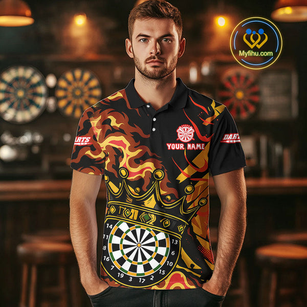 Custom Orange Yellow Camo Dart King Crown Dart Polo Shirt For Men, Dart Jerseys NYN0553