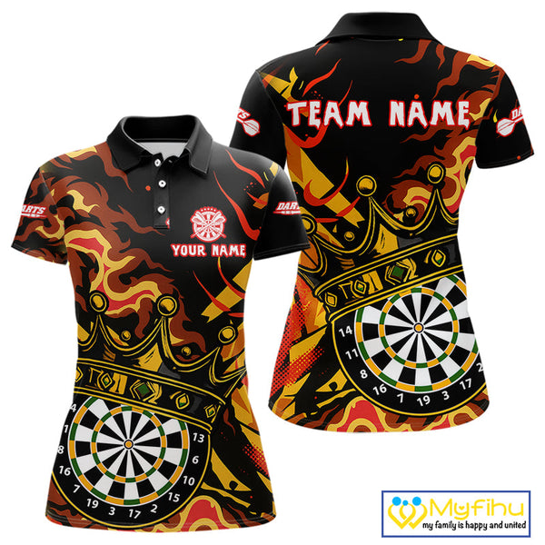 Custom Orange Yellow Camo Dart King Crown Dart Polo Shirt For Women, Dart Jerseys NYN0553