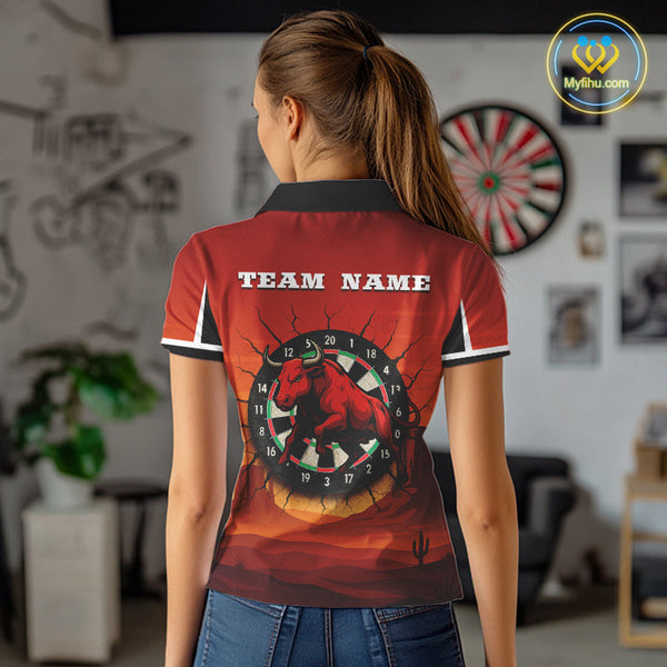 Custom Black And Red Dart Polo Shirt For Women, Bull Dart Jersey NYN0558
