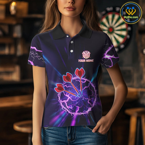 Custom Purple Thunder Lightning Dart Team Women Polo Shirt, Dart League Shirt NYN0568