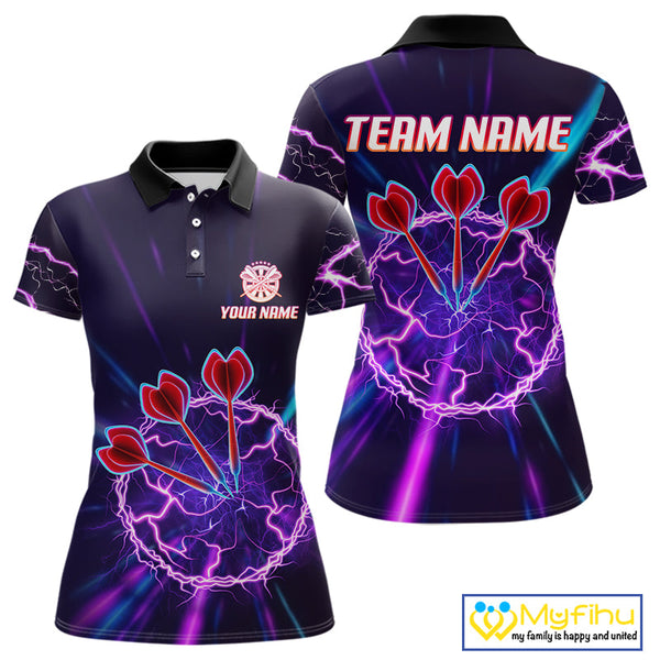 Custom Purple Thunder Lightning Dart Team Women Polo Shirt, Dart League Shirt NYN0568