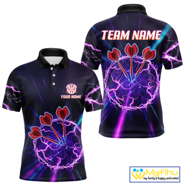 Custom Purple Thunder Lightning Dart Team Men Polo Shirt, Dart League Shirt NYN0568
