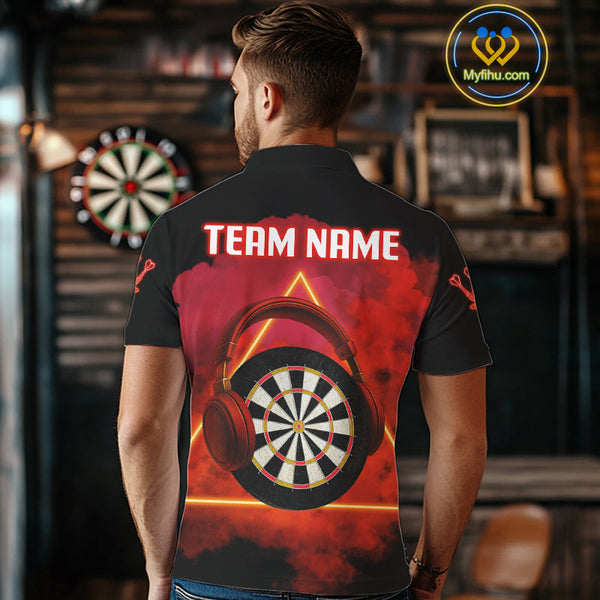 Custom Funny Red Music Dart Polo Shirt For Men, Dart Team Shirt NYN0579
