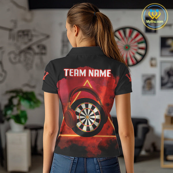 Custom Funny Red Music Dart Polo Shirt For Women, Dart Team Shirt NYN0579