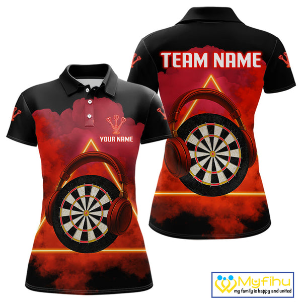Custom Funny Red Music Dart Polo Shirt For Women, Dart Team Shirt NYN0579