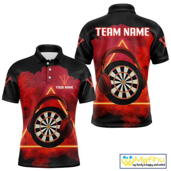 Custom Funny Red Music Dart Polo Shirt For Men, Dart Team Shirt NYN0579