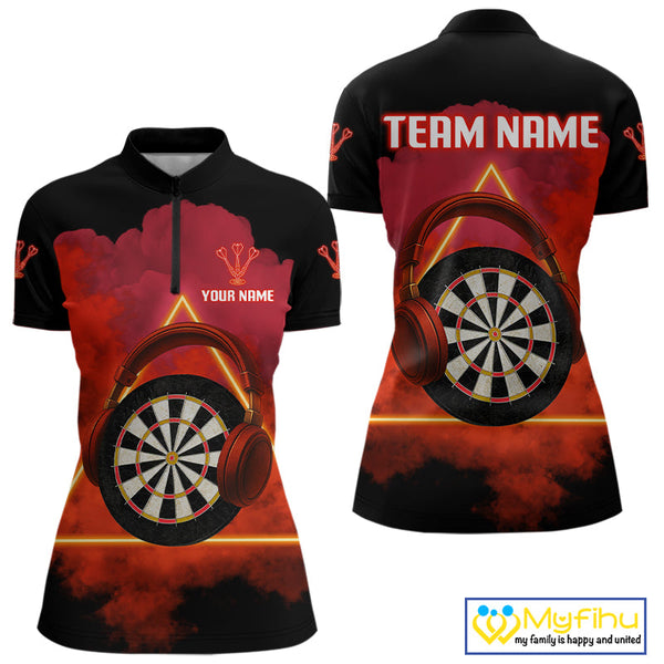 Custom Funny Red Music Dart Quarter-Zip Shirt For Women, Dart Team Shirt NYN0579