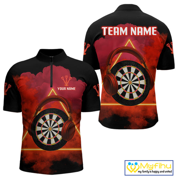 Custom Funny Red Music Dart Quarter-Zip Shirt For Men, Dart Team Shirt NYN0579
