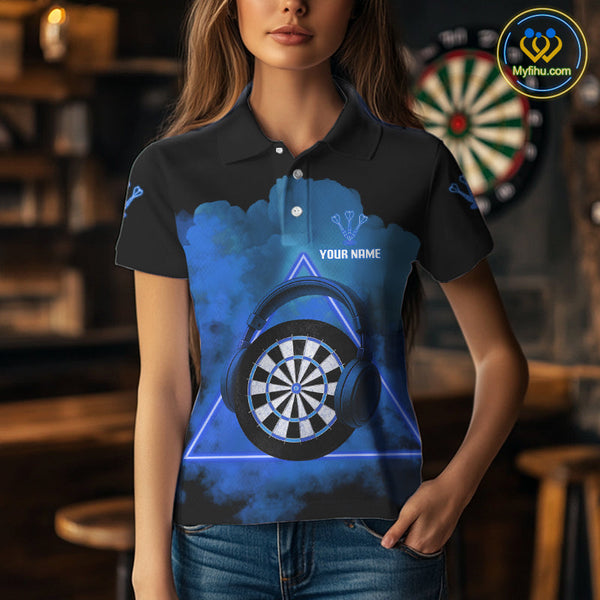 Custom Funny Blue Music Dart Polo Shirt For Women, Dart Team Shirt NYN0580