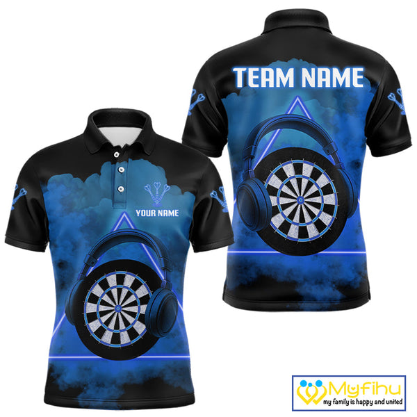 Custom Funny Blue Music Dart Polo Shirt For Men, Dart Team Shirt NYN0580