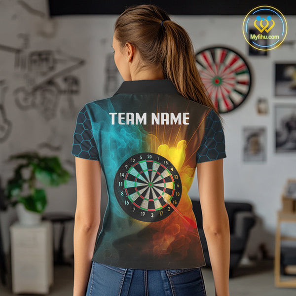 Custom Water And Fire Smoke Dart Polo Shirt For Women, Dart League Shirt NYN0587