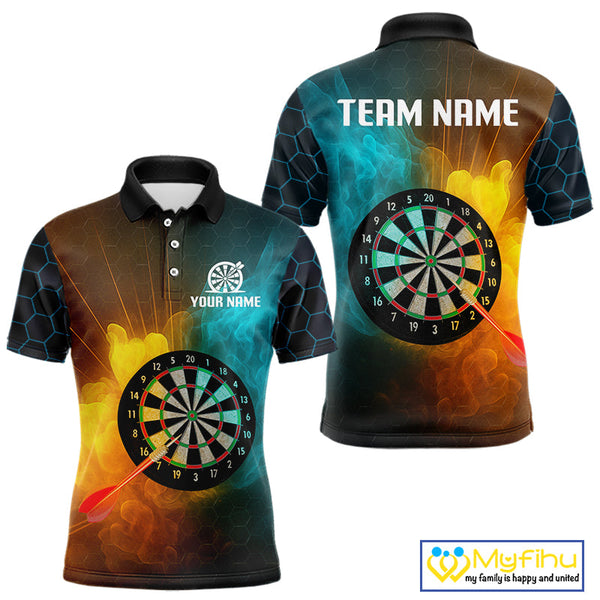 Custom Water And Fire Smoke Dart Polo Shirt For Men, Dart League Shirt NYN0587
