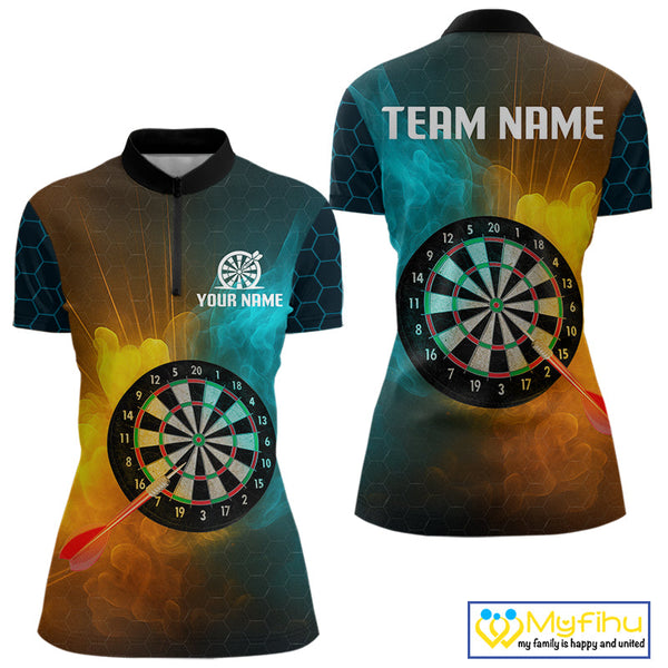 Custom Water And Fire Smoke Dart Quarter-Zip Shirt For Women, Dart League Shirt NYN0587
