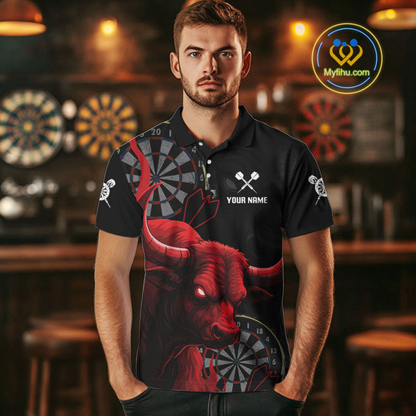 Custom Black And Red Dart Polo Shirt For Men, Bull Dart Jerseys NYN0611