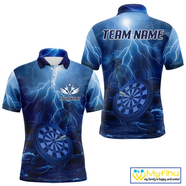 Custom Blue Thunder Lightning Darts Team Polo Shirts For Men, Dart Jersey NYN0614