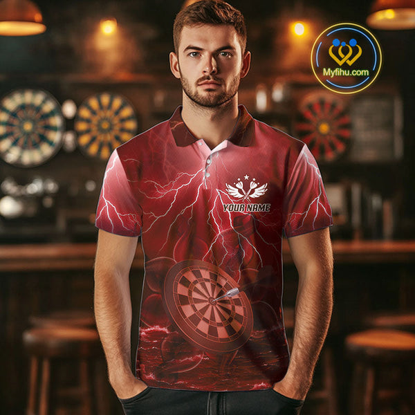 Custom Red Thunder Lightning Darts Team Polo Shirts For Men, Dart Jersey NYN0615