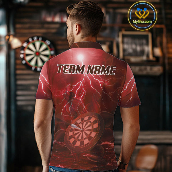 Custom Red Thunder Lightning Darts Team Polo Shirts For Men, Dart Jersey NYN0615