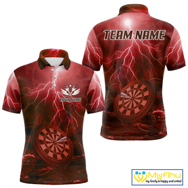 Custom Red Thunder Lightning Darts Team Polo Shirts For Men, Dart Jersey NYN0615