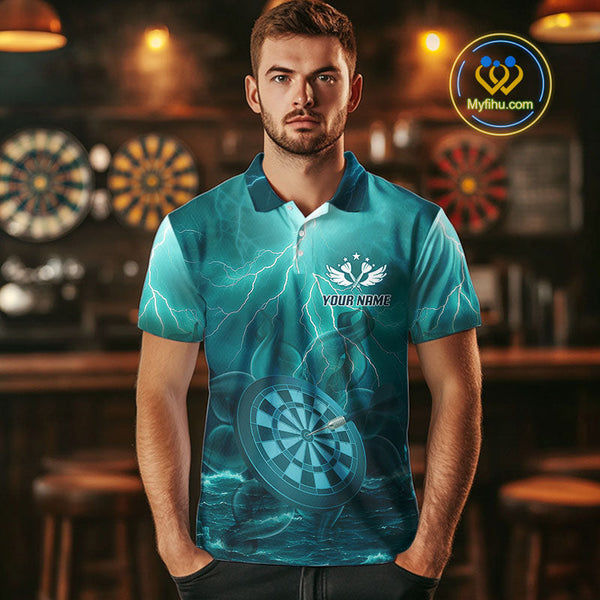 Custom Blue Thunder Lightning Darts Team Polo Shirts For Men, Dart Jersey NYN0616