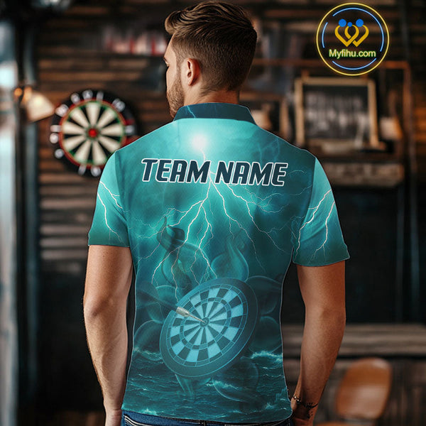 Custom Blue Thunder Lightning Darts Team Polo Shirts For Men, Dart Jersey NYN0616