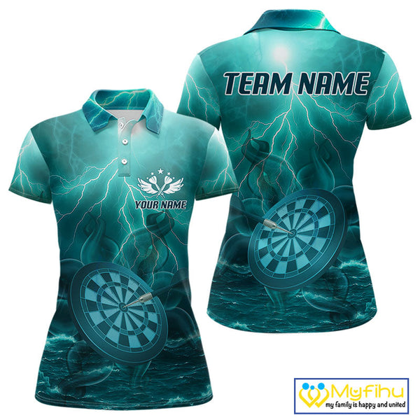 Custom Blue Thunder Lightning Darts Team Polo Shirts For Women, Dart Jersey NYN0616