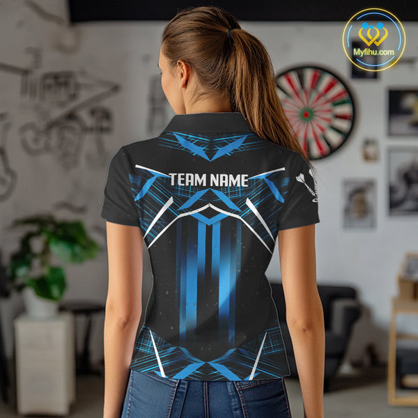 Custom Black And Blue Dart Jerseys, Dart Team Women Polo Shirts, Dart Tournament Shirt NYN0352